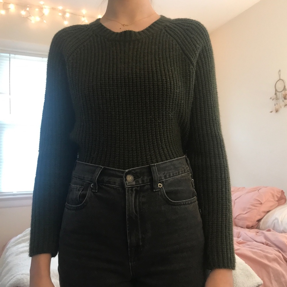 Forever 21 Green Knit Cropped Sweater